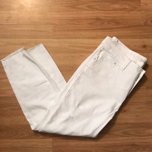 Frayed Hem Cropped Distressed White Skinny Jeans